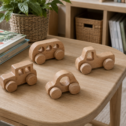 Handmade Wooden Toy Vehicle Set.