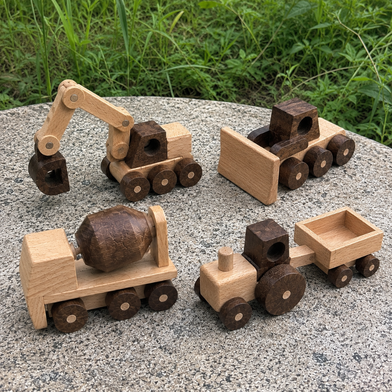 Montessori Wooden Vehicle Toy Set.